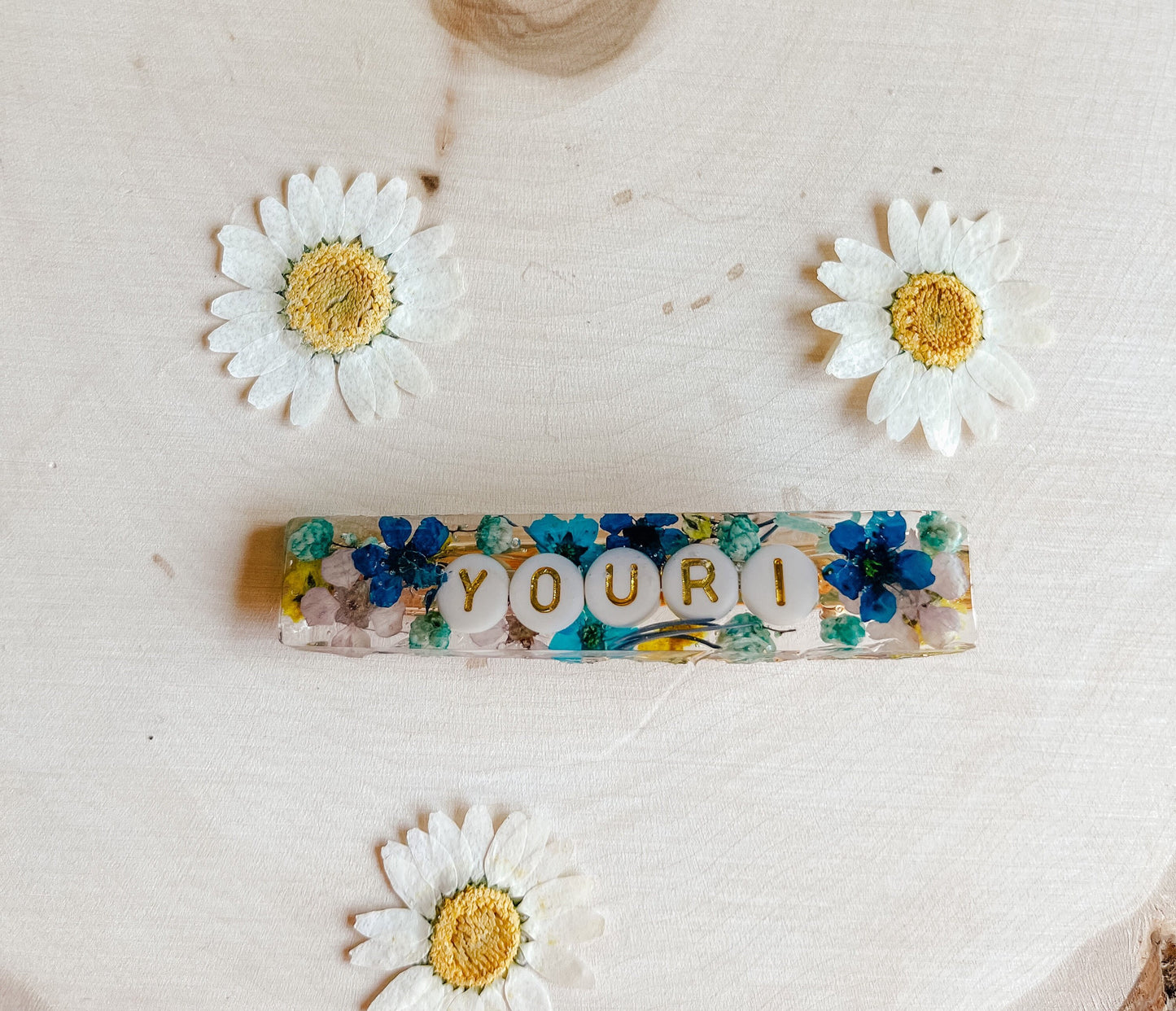 Resin dried floral custom hair clip