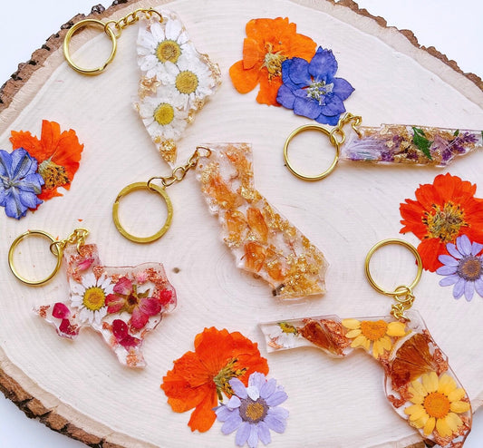 Resin wildflower state keychain