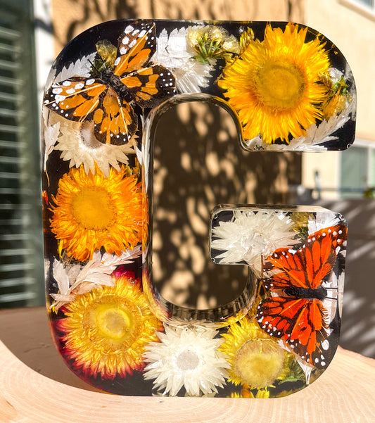 Black Dried floral resin letter